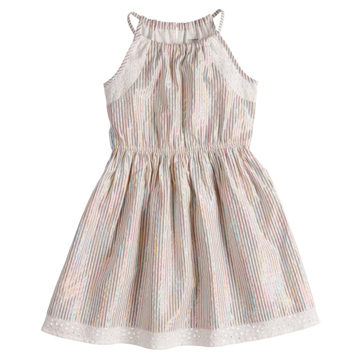 Girls 4-12 Sonoma Goods For Life&trade; Highneck Cinched Metallic Striped Dress, Size: 6x, White