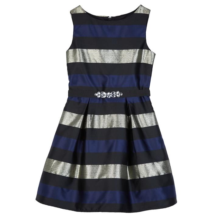 Girls 7-16 Iz Amy Byer Metallic Striped Pleated Dress, Size: 8, Navy Black Silver