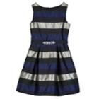Girls 7-16 Iz Amy Byer Metallic Striped Pleated Dress, Size: 8, Navy Black Silver