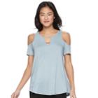 Juniors' Pink Republic Cold Shoulder Short Sleeve Top, Teens, Size: Medium, Med Blue