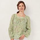 Women's Lc Lauren Conrad Love, Lauren Shirred Peasant Top, Size: Xs, Green