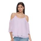 Petite Jennifer Lopez Cold-shoulder Chiffon Top, Women's, Size: S Petite, Brt Purple