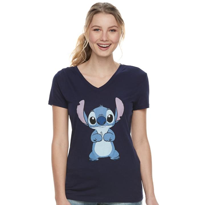 Disney's Lilo & Stitch Juniors' V-neck Tee, Teens, Size: Small, Blue (navy)