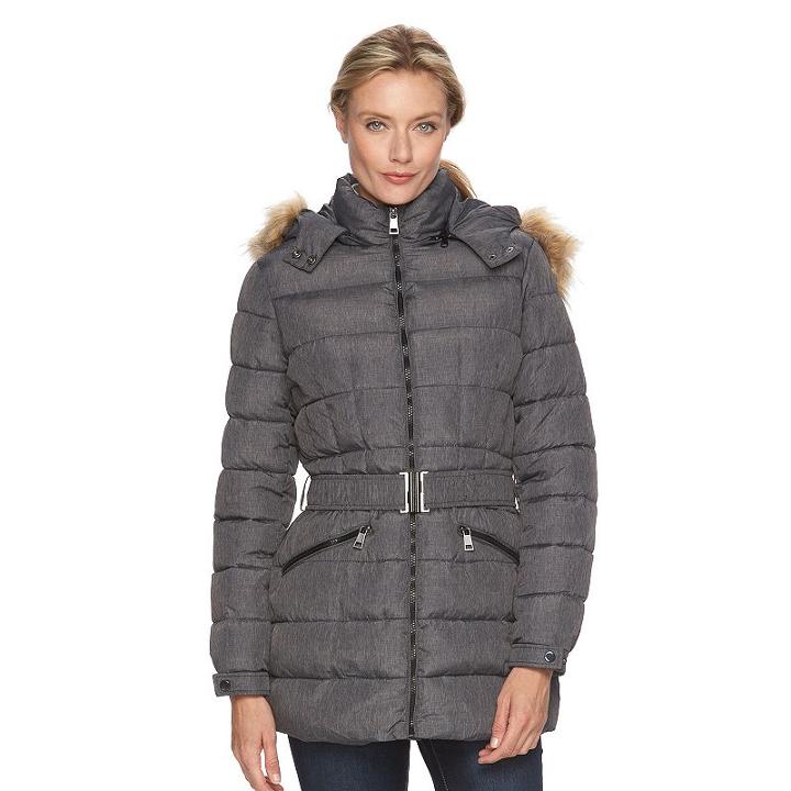 Women's Triple Star Hooded Puffer Coat, Size: Medium, Dark Grey