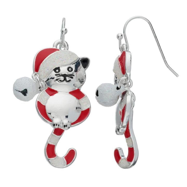 Candy Striped Cat Nickel Free Drop Earrings, Women's, Multicolor