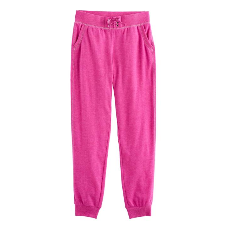 Girls 7-16 So&reg; Cozy Lace-up Jogger Pants, Size: 14, Pink
