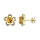 Laura Ashley 10k Gold Citrine & Diamond Accent Flower Stud Earrings, Women's