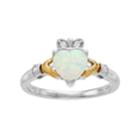 Two Tone Sterling Silver Lab-created White Opal & Diamond Accent Claddagh Ring, Women's, Size: 6