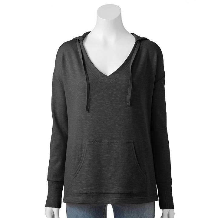 Women's Sonoma Goods For Life&trade; Slubbed French Terry V-neck Hoodie, Size: Xs, Black