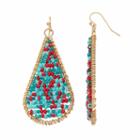 Red & Blue Seed Bead Nickel Free Teardrop Earrings, Women's, Multicolor