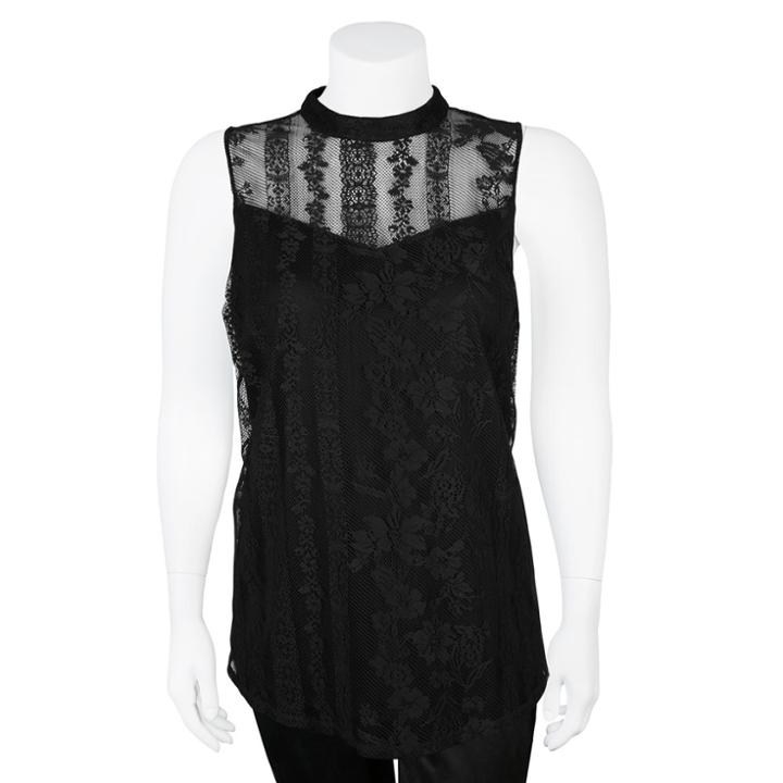 Juniors' Plus Size Iz Byer Lace Mockneck Top, Teens, Size: 2xl, Black