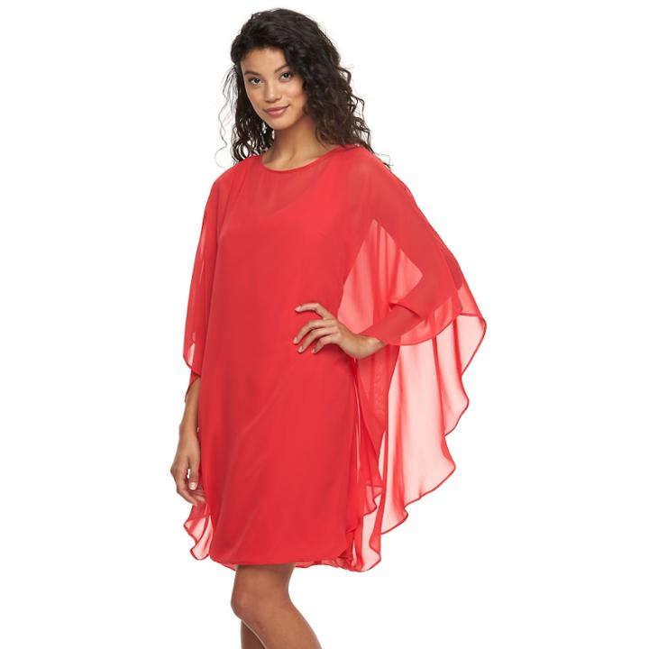 Women's Sharagano Chiffon Poncho Dress, Size: 4, Red