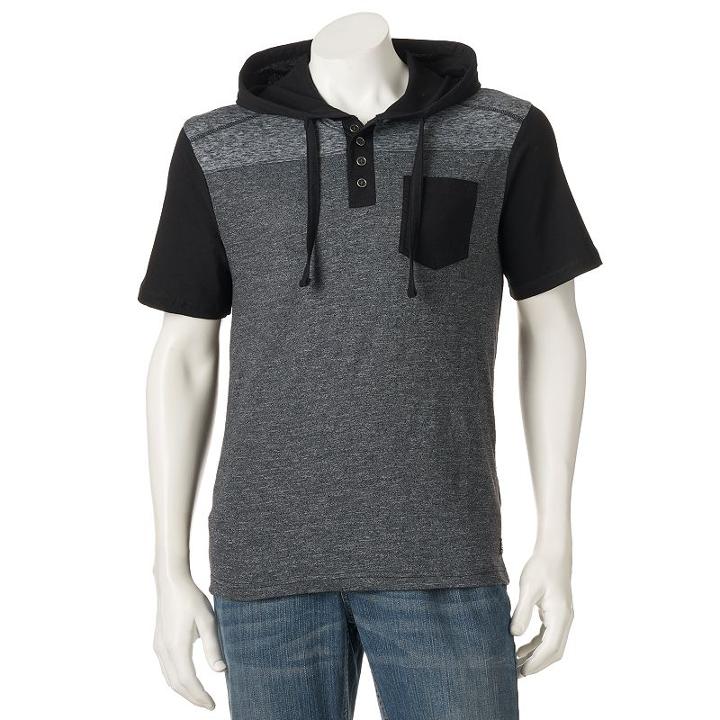 Men's Distortion Henley Hoodie, Size: Small, Black