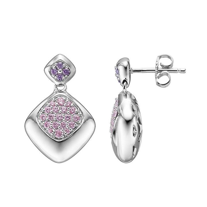 Lotopia Pink & Purple Cubic Zirconia Sterling Silver Diamond-shaped Drop Earrings, Women's