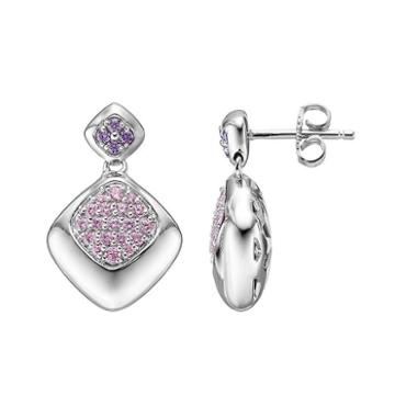 Lotopia Pink & Purple Cubic Zirconia Sterling Silver Diamond-shaped Drop Earrings, Women's