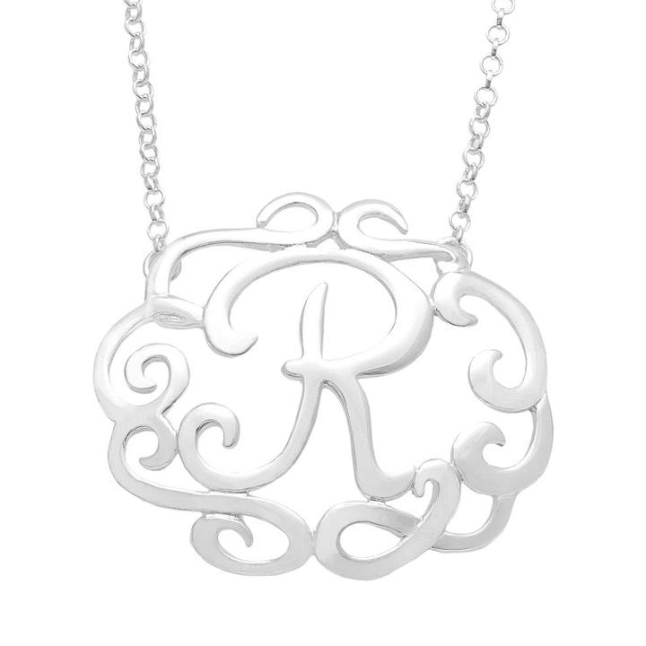 Sterling Silver Scrollwork Initial Necklace, Women's, Size: 18, Grey