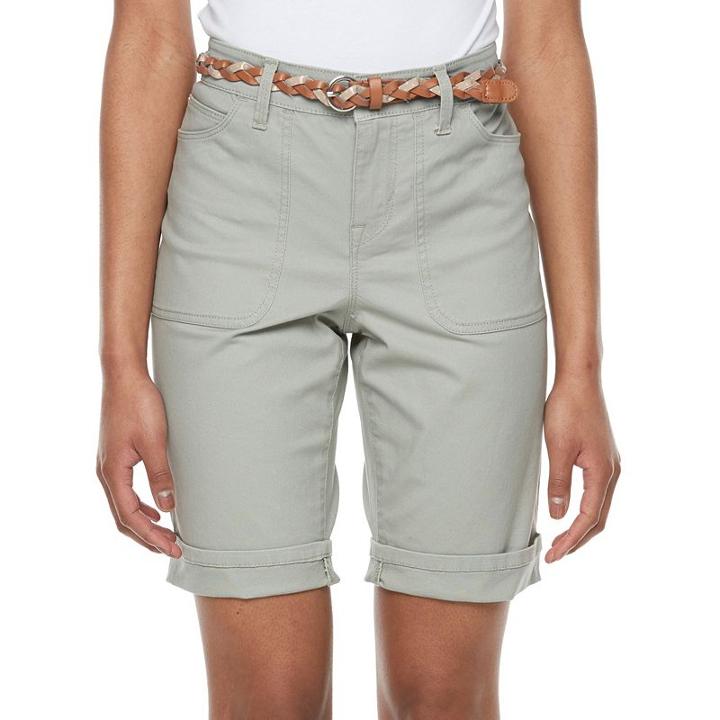 Petite Gloria Vanderbilt Rachel Belted Bermuda Shorts, Women's, Size: 16 Petite, Lt Green