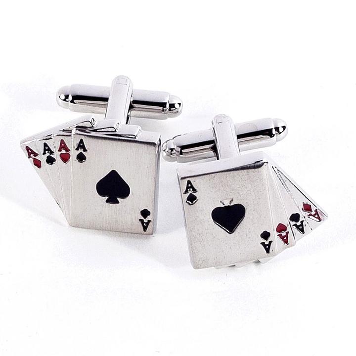 Rhodium-plated Aces Cuff Links, Men's, Grey