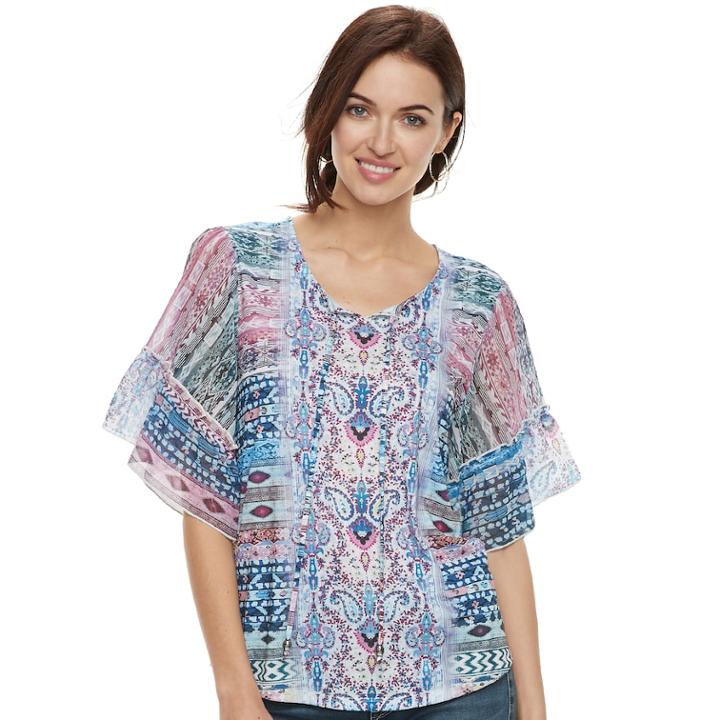 Women's World Unity Printed Chiffon Top, Size: Xl, Pink