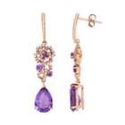 10k Rose Gold Amethyst & 1/4 Carat T.w. Diamond Flower Drop Earrings, Women's, Purple