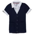 Girls 4-20 & Plus Size French Toast School Uniform Mock-layer Cardigan Top, Girl's, Size: 10-12 Plus, White