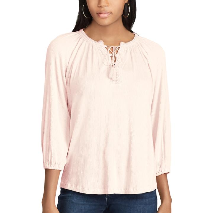 Women's Chaps Lace-trim Peasant Top, Size: Large, Pink