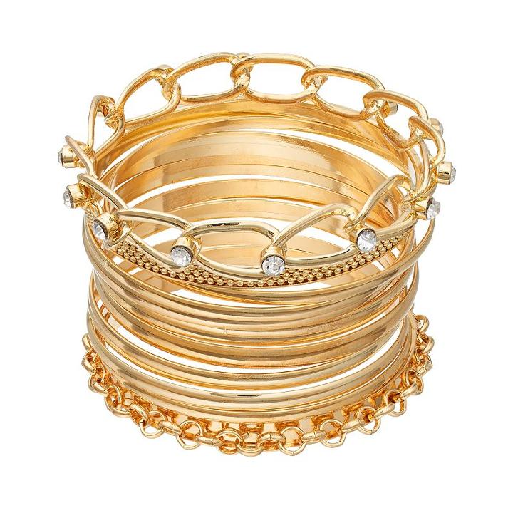 Mudd&reg; Polished, Textured & Chain Link Bangle Bracelet Set, Women's, Multicolor