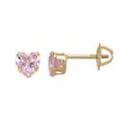 14k Gold Pink Cubic Zirconia Heart Stud Earrings - Kids, Girl's