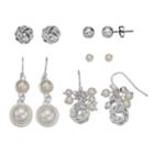 Simulated Pearl Love Knot Stud & Drop Earring Set, Women's, White Oth