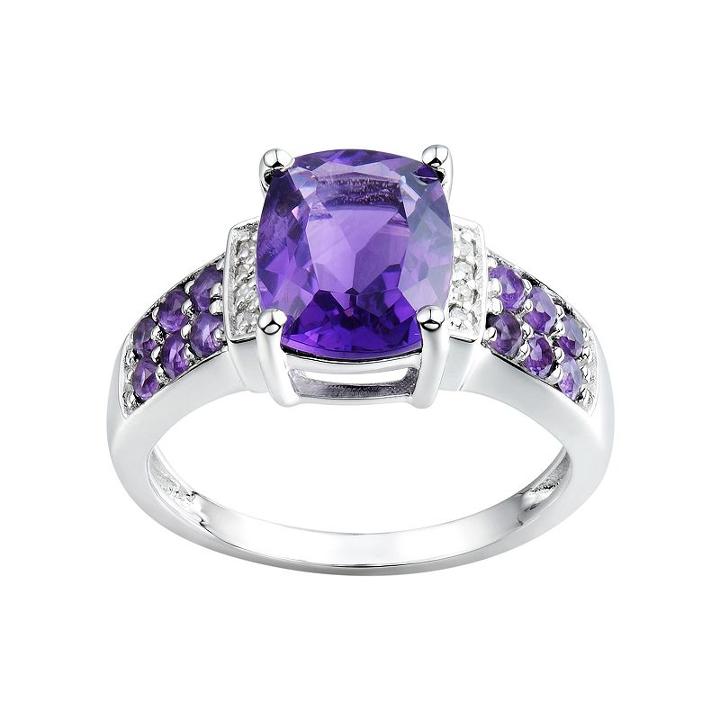 Amethyst & Diamond Accent Sterling Silver Ring, Women's, Size: 5, Purple