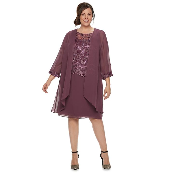Plus Size Le Bos Sequin Dress & Jacket Set, Women's, Size: 24 W, Purple