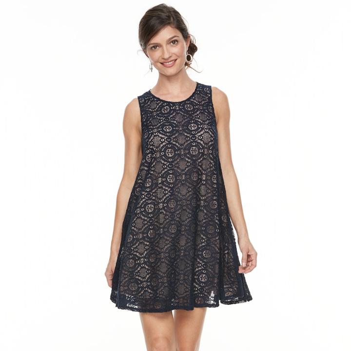 Women's Zac And Rachel Sleeveless Lace Swing Dress, Size: Medium, Navy Nude