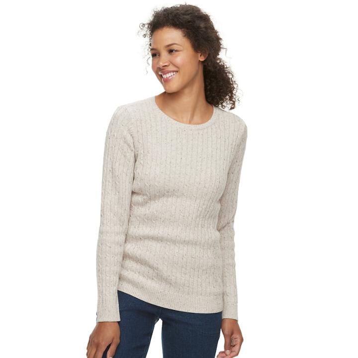 Petite Croft & Barrow&reg; Crewneck Cable-knit Sweater, Women's, Size: M Petite, Med Beige