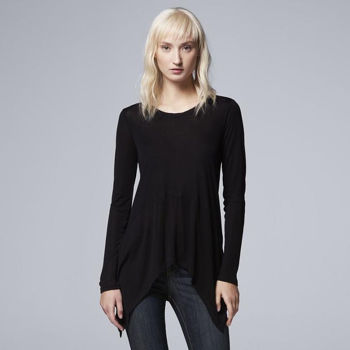 Women's Simply Vera Vera Wang Handkerchief Tee, Size: Large, Black