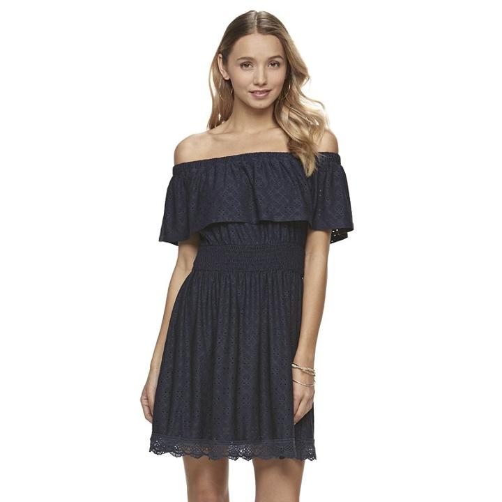 Juniors' Trixxi Eyelet Off The Shoulder Dress, Girl's, Size: Small, Blue