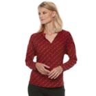 Petite Dana Buchman Print Splitneck Top, Women's, Size: L Petite, Dark Red