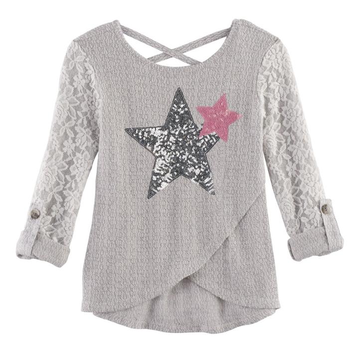 Girls 7-16 Miss Chievous Lace & Sequin Hatchi Tee, Size: Xl, Silver