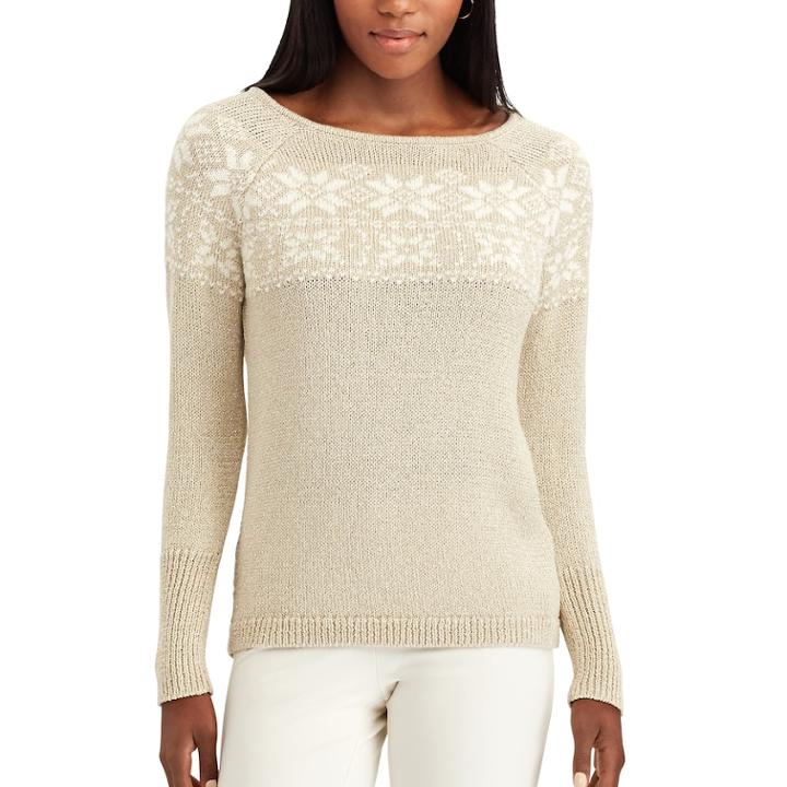 Women's Chaps Snowflake Fairisle Sweater, Size: Xl, Gold