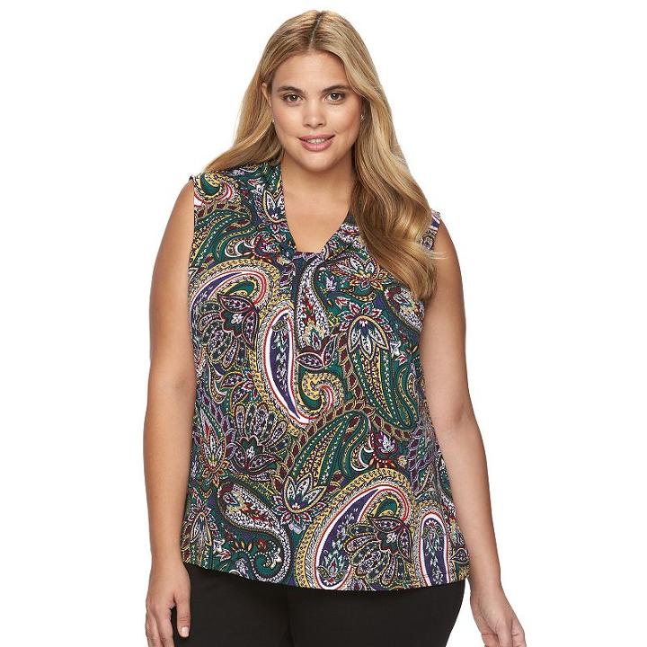 Plus Size Dana Buchman Printed Knot-front Top, Women's, Size: 2xl, Dark Green