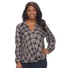 Plus Size Rock & Republic&reg; Twist Front Drape Shirt, Women's, Size: 2xl, Black