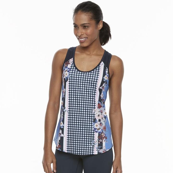 Women's Fila Sport&reg; Printed Core Mesh Inset Workout Tank Top, Size: Xs, Blue (navy)