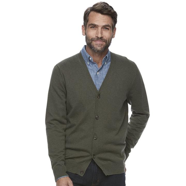 Men's Croft & Barrow® Classic-fit True Comfort Easy-care Cardigan Sweater, Size: Medium, Dark Green