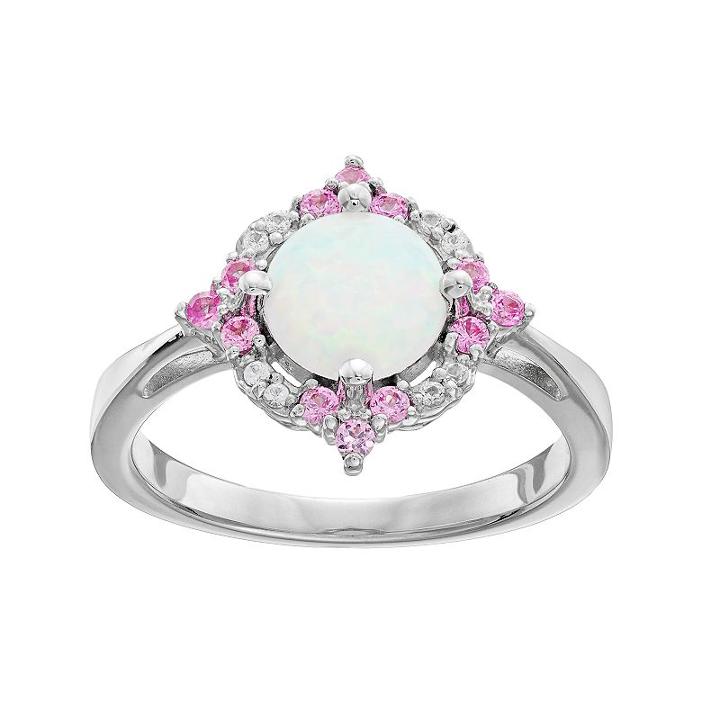 Sterling Silver Lab-created Opal Ring, Women's, Size: 7, Pink