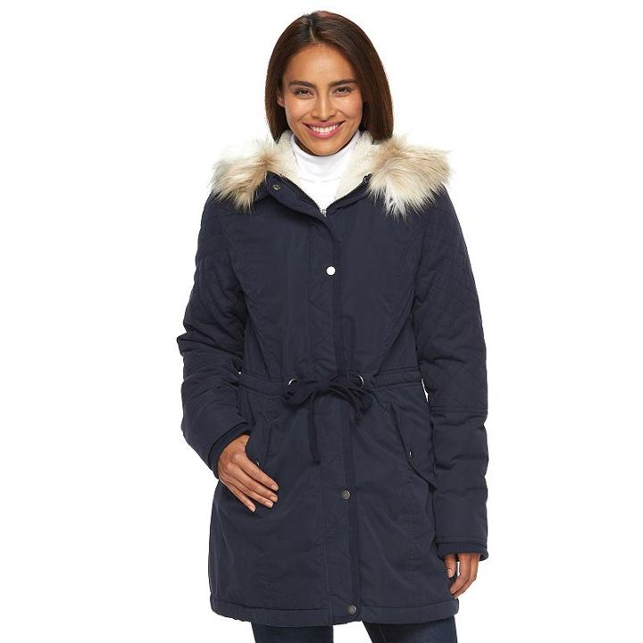 Women's Sebby Collection Hooded Anorak Parka, Size: Small, Blue (navy)