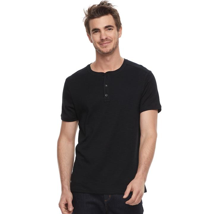 Men's Apt. 9&reg; Modern-fit Slubbed Henley, Size: Xxl, Black