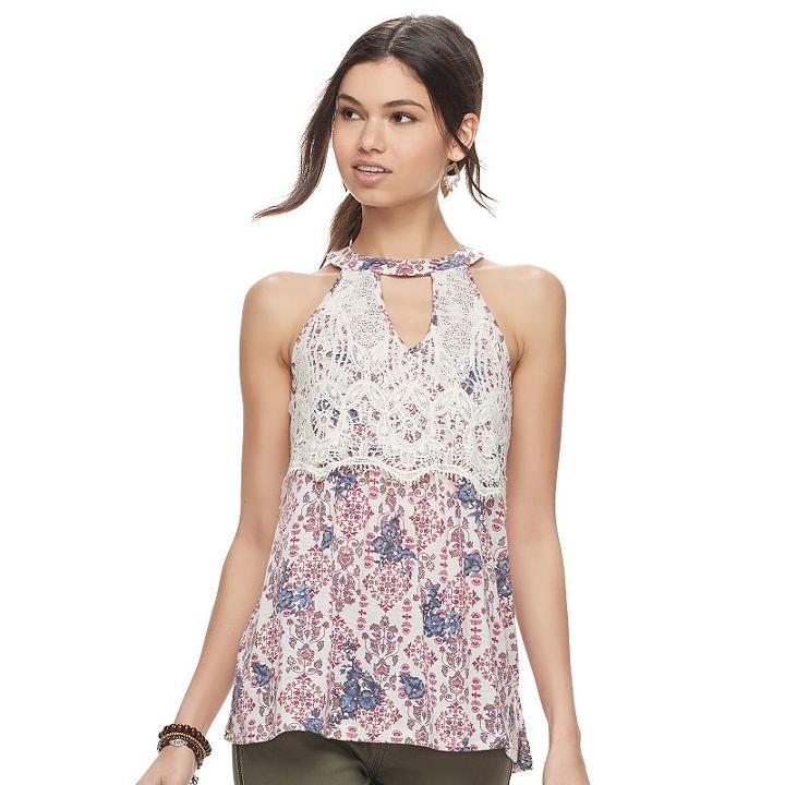 Juniors' Rewind Crochet Front Choker Neck Tank, Teens, Size: Large, Natural