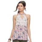 Juniors' Rewind Crochet Front Choker Neck Tank, Teens, Size: Large, Natural