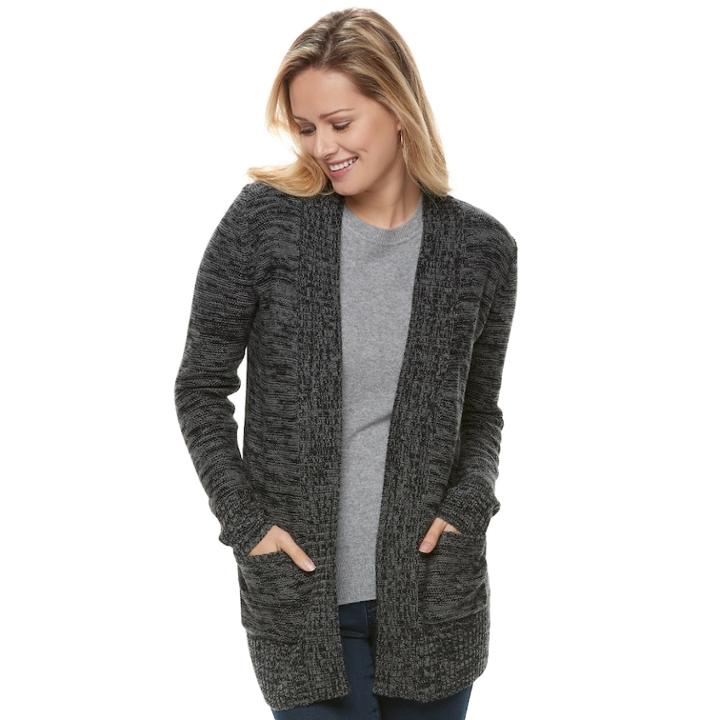 Women's Apt. 9&reg; Ribbed Trim Cardigan, Size: Small, Med Grey