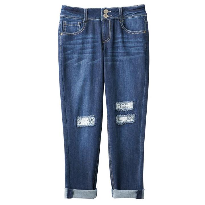 Girls 7-16 & Plus Size Mudd&reg; Crochet Patch Jean Capris, Girl's, Size: 20 1/2, Turquoise/blue (turq/aqua)