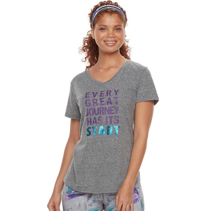 Women's Tek Gear&reg; Dry-tek V-neck Tee, Size: Large, Light Grey